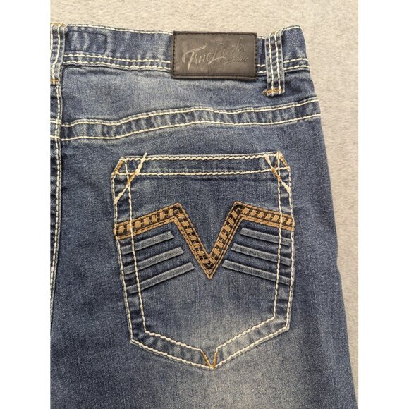 True Luck Jeans Mens 34x30 Blue Straight Leg Denim Contrast Stitch Embroidered - Picture 11 of 15